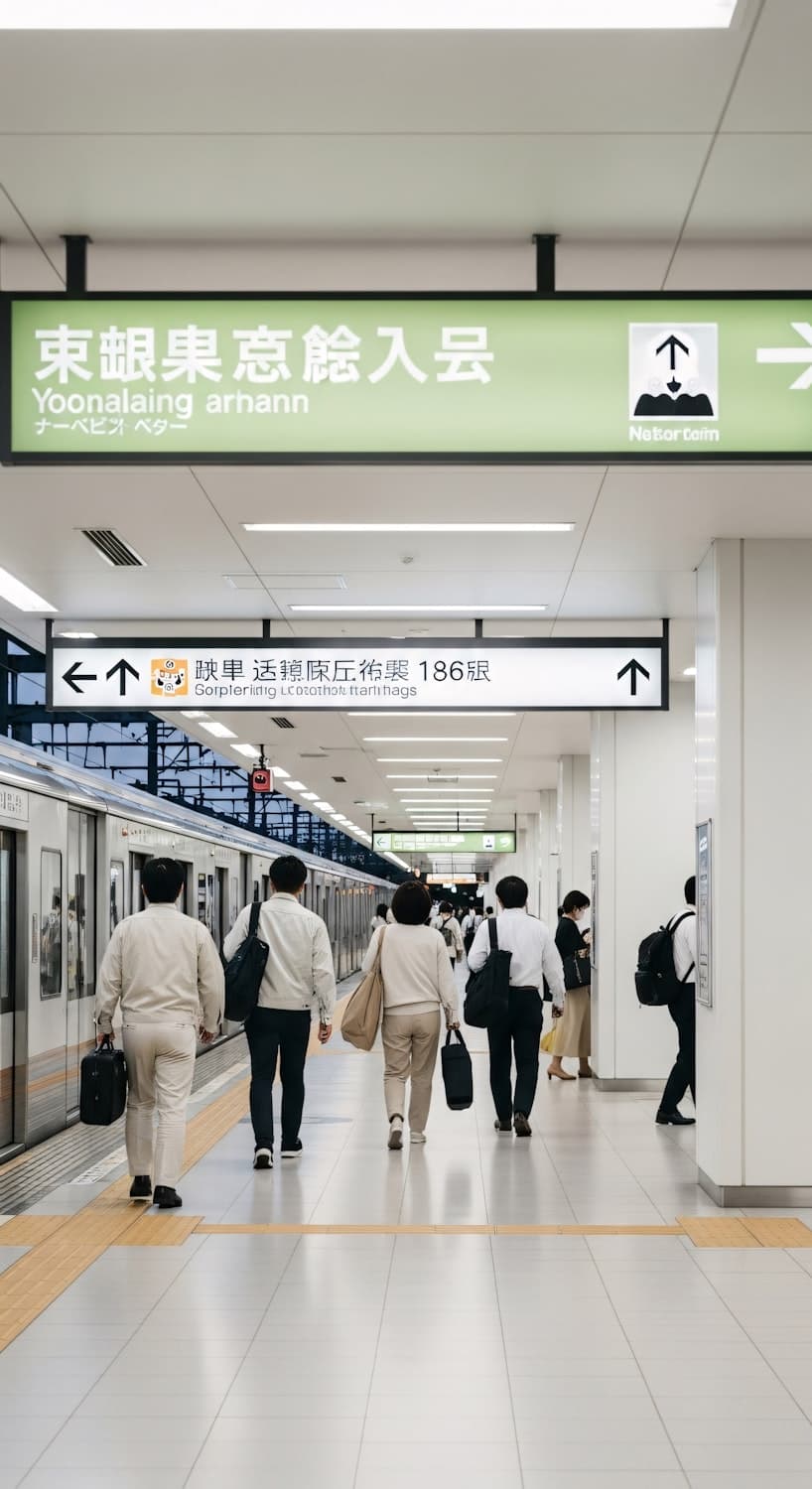 A clean modern train platform with clear directional signage