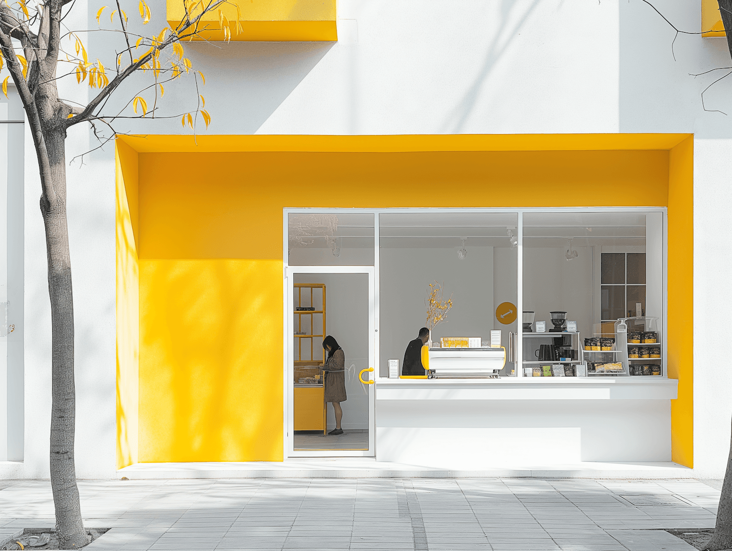 A small neighbourhood storefront with a bright yellow facade
